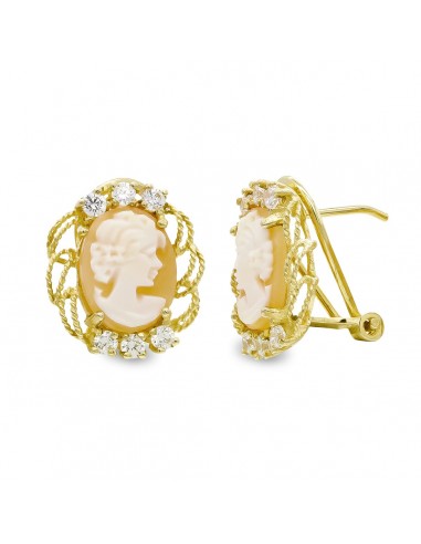 18K PENDIENTES ORO AMARILLO CAMAFEO 14X12 MM CIERRE OMEGA