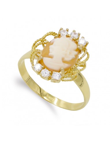 18K SORTIJA ORO AMARILLO CON CAMAFEO Y CIRCONITAS. MEDIDA: 15 X 13 MM