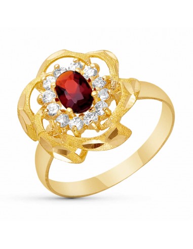 18K SORTIJA ORO AMARILLO PIEDRA GRANATE Y CIRCONITAS