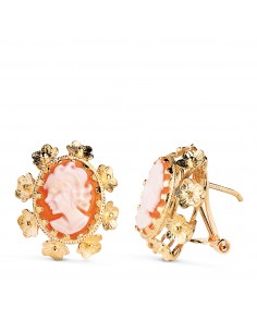 18K PENDIENTES ORO AMARILLO CAMAFEO 20X12 MM CIERRE OMEGA
