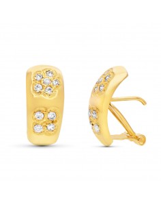 18K PENDIENTES ORO AMARILLO FLORES CIRCONITA 17X8 MM CIERRE OMEGA