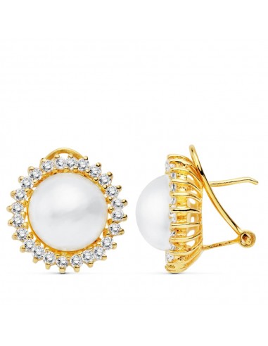 18K PENDIENTES ORO AMARILLO PERLA JAPONESAS 11 MM CIERRE OMEGA