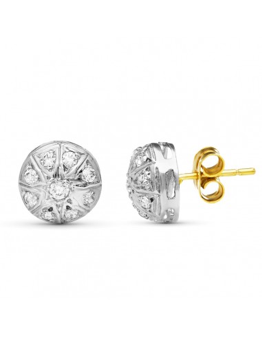 18K PENDIENTES ORO BICOLOR CIRCONITA 9 MM CIERRE PRESION
