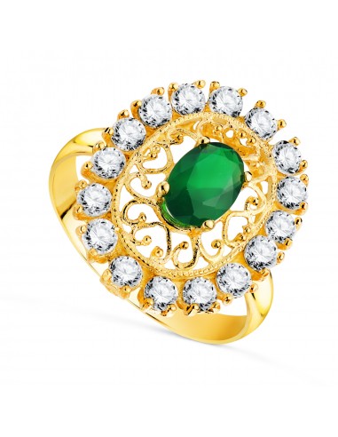 18K SORTIJA ORO AMARILLO CALADA CON PIEDRA VERDE 7X5 MM CON CIRCONITAS. MEDIDA: 19X16 MM.