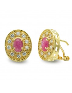 18K PENDIENTES ORO AMARILLO OVAL CON CIRCONITA CIERRE OMEGA