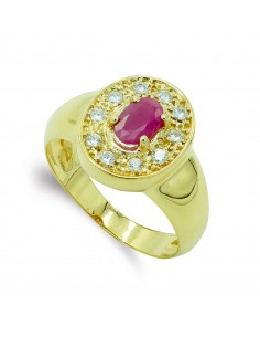 18K SORTIJA ORO AMARILLO OVAL CON PIEDRA Y CIRCONITAS. ANCHO: 13 5 MM