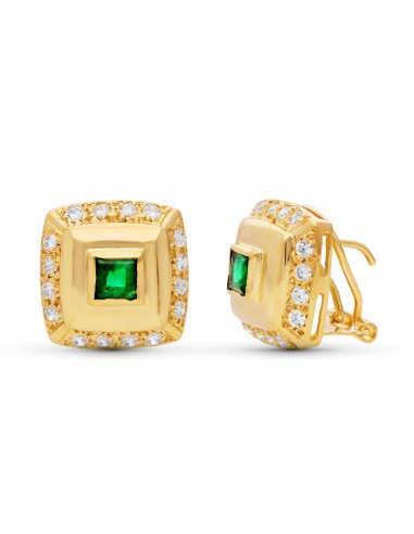 18K PENDIENTES ORO AMARILLO CIRCONITA 14X14 MM CIERRE OMEGA
