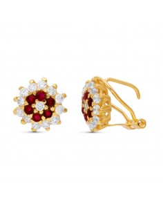 18K PENDIENTES ORO AMARILLO CUAJO REDONDO 19 CIRCONITA CIERRE OMEGA