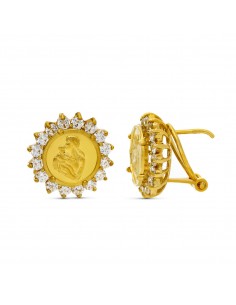 18K PENDIENTES ORO AMARILLO MONEDA MADRE. 14X13 MM CIERRE OMEGA