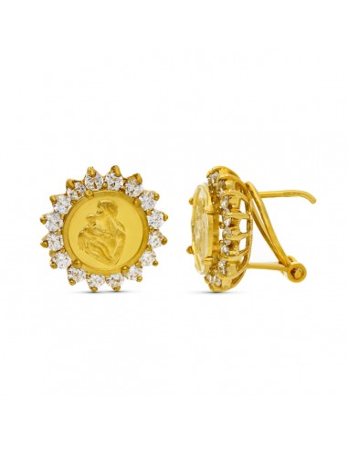 18K PENDIENTES ORO AMARILLO MONEDA MADRE. 14X13 MM CIERRE OMEGA
