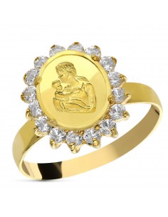 18K SORTIJA ORO AMARILLO MONEDA MADRE CON CIRCONITAS. ANCHO: 15 MM