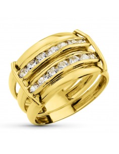 18K SORTIJA ORO AMARILLO BANDAS LISAS CON CIRCONITAS. ANCHO: 13 MM