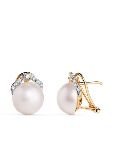 18K PENDIENTES ORO BICOLOR PERLA JAPONESA CON CIRCONITAS. MEDIDA: 14X11 MM. CIERRE OMEGA