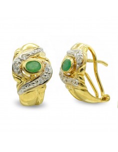18K PENDIENTES ORO BICOLOR OVAL CIRCONITA CIERRE OMEGA
