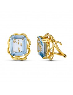 18K PENDIENTES ORO AMARILLO CANASTILLA AGUAMARINA 12X10 MM CIERRE OMEGA