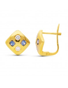 18K PENDIENTES ORO AMARILLO CIRCONITA 10X10 MM CIERRE CATALAN