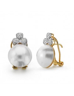 18K PENDIENTES ORO AMARILLO PERLA AUSTRALIANA 12 MM CIERRE OMEGA