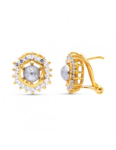 18K PENDIENTES ORO BICOLOR CIRCONITA 12X11 CIERRE OMEGA