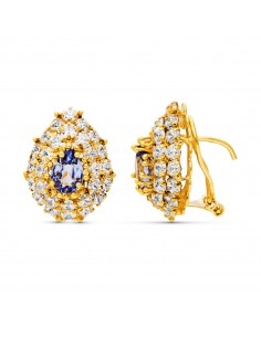 18K PENDIENTES ORO AMARILLO PIEDRA Y CIRCONITA 20X14 CIERRE OMEGA