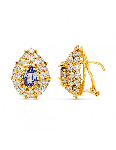 18K PENDIENTES ORO AMARILLO PIEDRA Y CIRCONITA 20X14 CIERRE OMEGA
