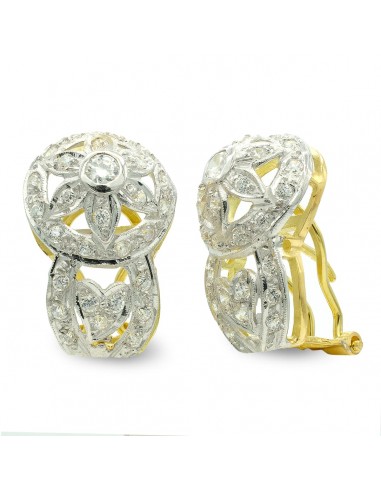 18K PENDIENTES ORO BICOLOR FLOR CIERRE OMEGA