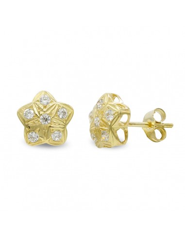 18K PENDIENTES ORO AMARILLO ESTRELLA Y CIRCONITA CIERRE PRESION