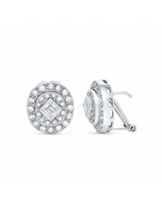 18K PENDIENTES ORO BLANCO NOVIA O MADRINA CIRCONITA 16X14 MM CIERRE OMEGA