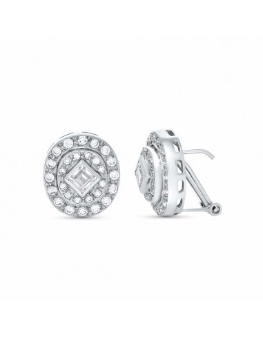 18K PENDIENTES ORO BLANCO NOVIA O MADRINA CIRCONITA 16X14 MM CIERRE OMEGA