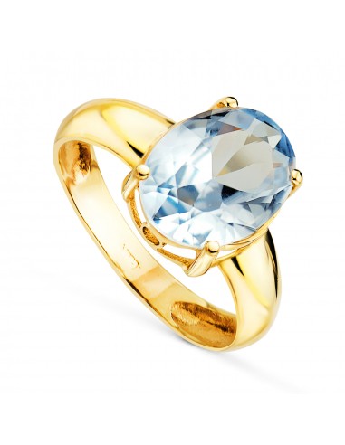 18K SORTIJA ORO AMARILLO CON PIEDRA AGUAMARINA OVAL 12X9MM CON GARRAS.