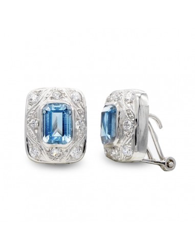 18K PENDIENTES AGUA MARINA Y CIRCONITAS ORO BLANCO 12 X 10MM