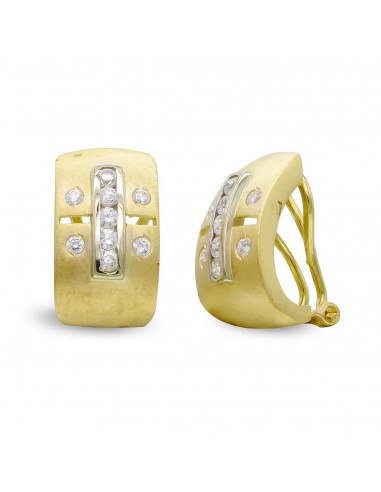 18K PENDIENTES ORO BICOLOR MATE Y BRILLO CON CIRCONITA CIERRE OMEGA