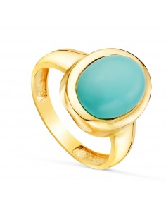 18K SORTIJA ORO AMARILLO MACIZA CON TURQUESA FINA OVAL DE 14X10 MM