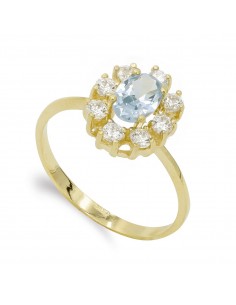 18K SORTIJA ORO AMARILLO CUAJO AGUAMARINA Y CIRCONITAS. ANCHO: 12MM