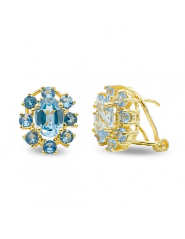 18K PENDIENTES ORO AMARILLO AGUAMARINA 7X5 MM CIERRE OMEGA