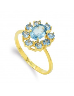 18K SORTIJA ORO AMARILLO CUAJO CIRCONITA COLOR AGUAMARINA. MEDIDA: 12 X 10MM