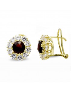 18K PENDIENTES ORO AMARILLO CON PIEDRA Y CIR. 11X11 MM CIERRE OMEGA