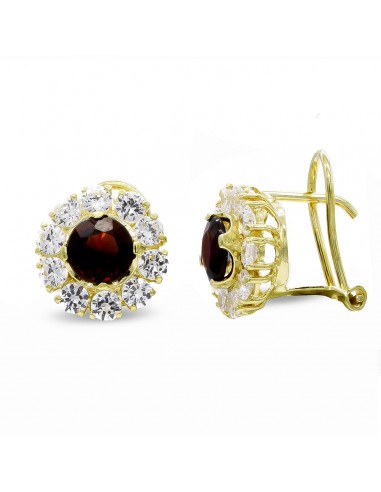 18K PENDIENTES ORO AMARILLO CON PIEDRA Y CIR. 11X11 MM CIERRE OMEGA