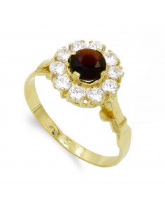 18K SORTIJA ORO AMARILLO CUAJO GRANATE Y CIRCONITAS. ANCHO: 11MM