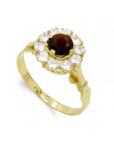 18K SORTIJA ORO AMARILLO CUAJO GRANATE Y CIRCONITAS. ANCHO: 11MM