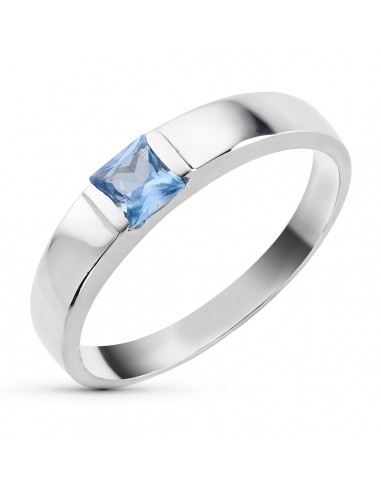 18K SORTIJA ORO BLANCO CIRCONITA AGUAMARINA CUADRADA. ANCHO: 4 MM