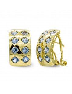 18K PENDIENTES ORO AMARILLO PIEDRAS AGUAMARINA 15X8 MM CIERRE OMEGA