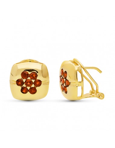 18K PENDIENTES ORO AMARILLO GRANATES 12 MM OMEGA