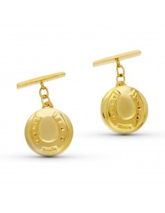 18K GEMELOS ORO AMARILLO REDONDOS HERRADURA 15 MM