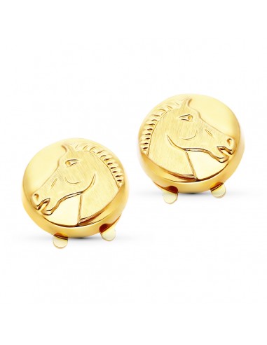 18K GEMELOS CUBREBOTON ORO AMARILLO CABALLO 15 MM