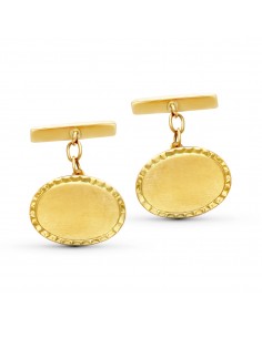 18K GEMELOS ORO AMARILLO OVAL MATE Y BRILLO 17.5X13 MM