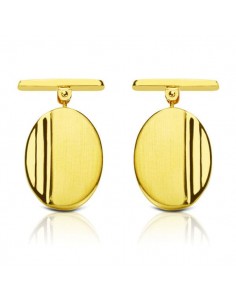 18K GEMELOS ORO AMARILLO OVAL MATE y BRILLO 18X13 MM CIERRE RIGIDO OSCILANTE