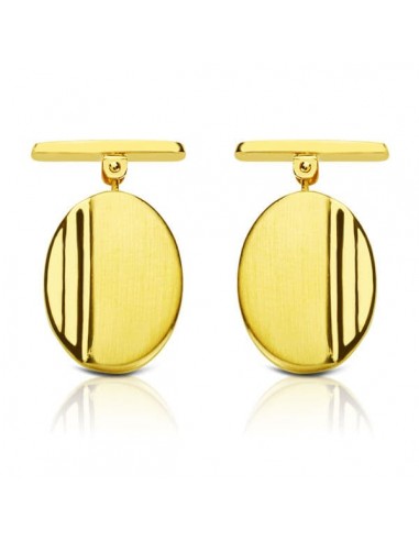 18K GEMELOS ORO AMARILLO OVAL MATE y BRILLO 18X13 MM CIERRE RIGIDO OSCILANTE
