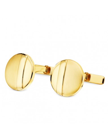 18K GEMELOS ORO AMARILLO REDONDOS MATE Y BRILLO 15 MM CIERRE RIGIDO OSCILANTE