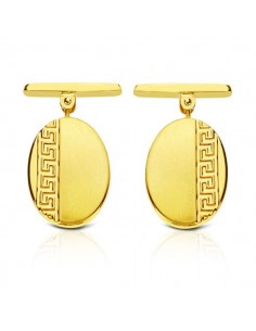 18K GEMELOS ORO AMARILLO OVAL GRECA 18X13 MM