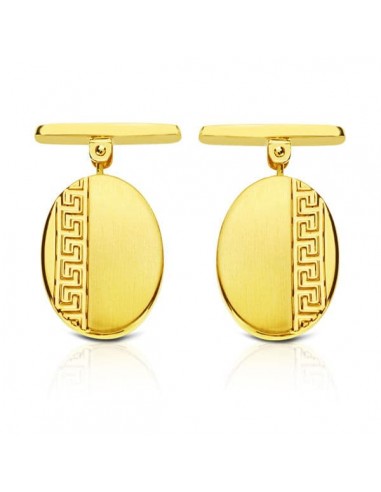 18K GEMELOS ORO AMARILLO OVAL GRECA 18X13 MM